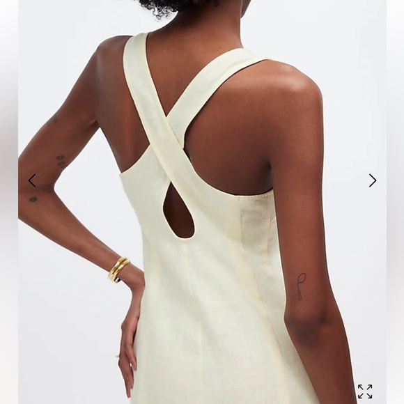 NWT Madewell Cross-Back A-Line Minimalist Mini Dress Linen Pale Pineapple NR350 - Picture 4 of 8